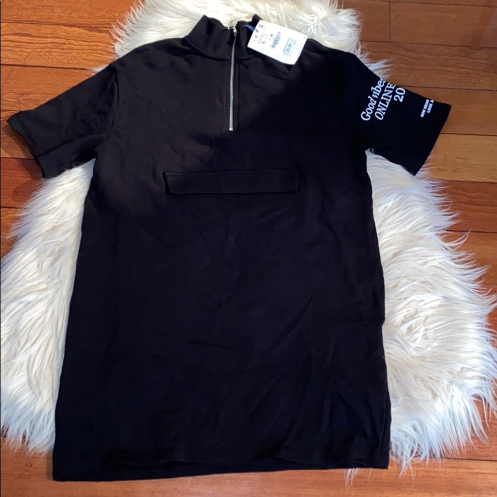 Zara black mock neck half zip sweatshirt dress